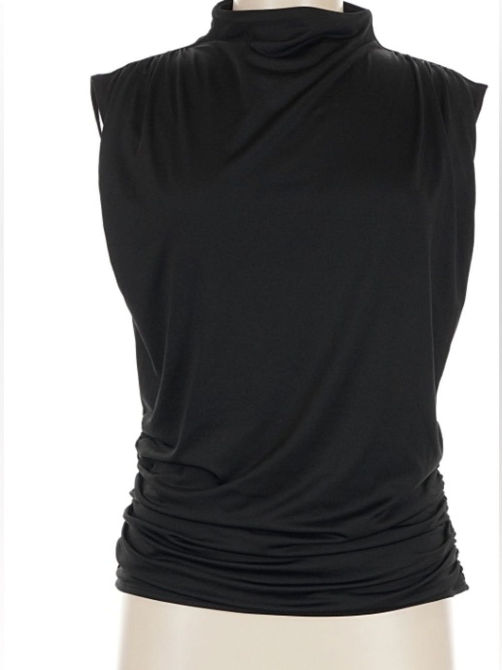 Aqua Black Sleeveless Cowl Neck Ruched Top
